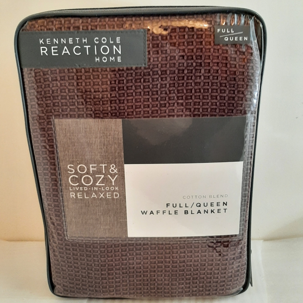 Kenneth Cole QUEEN Cotton Linen Waffle Blanket Wine FLAW